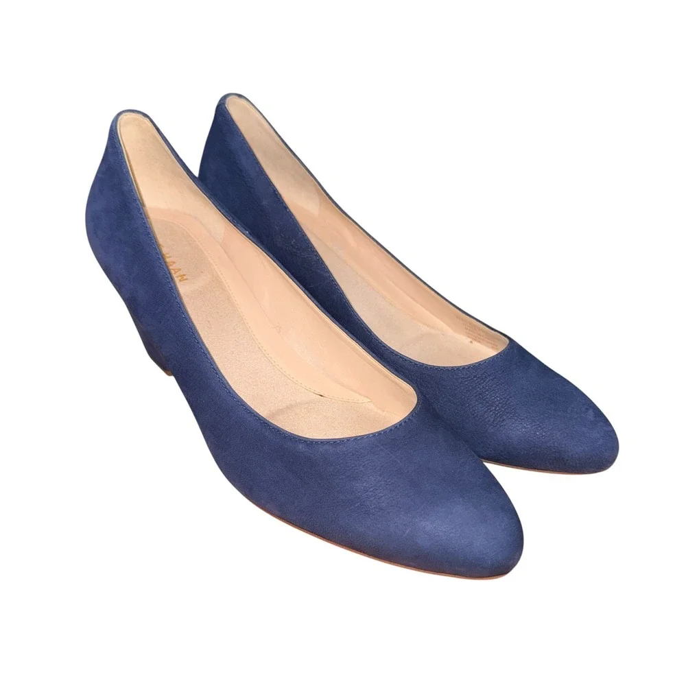 Cole Haan Tali Grand Waterproof Wedge Pump Womens 6.5B Pre-Owned Heel Blue Suede